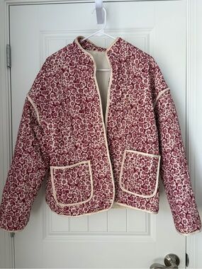 Floral Quilted Jacket in Burgundy and Cream